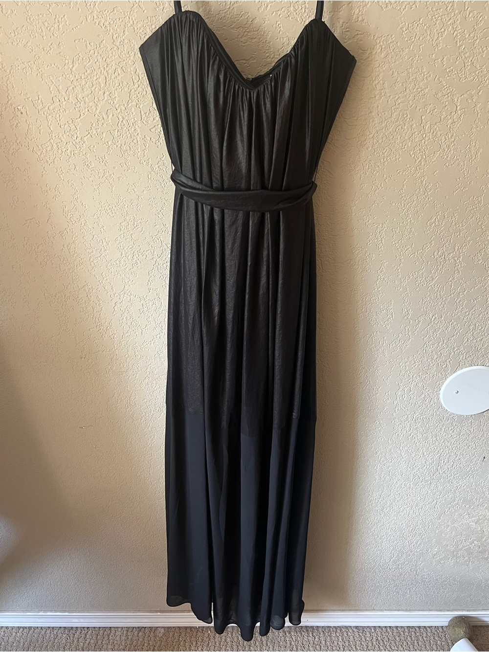 BCBG Black Formal Strapless Maxi Dress with Sheer Bottom